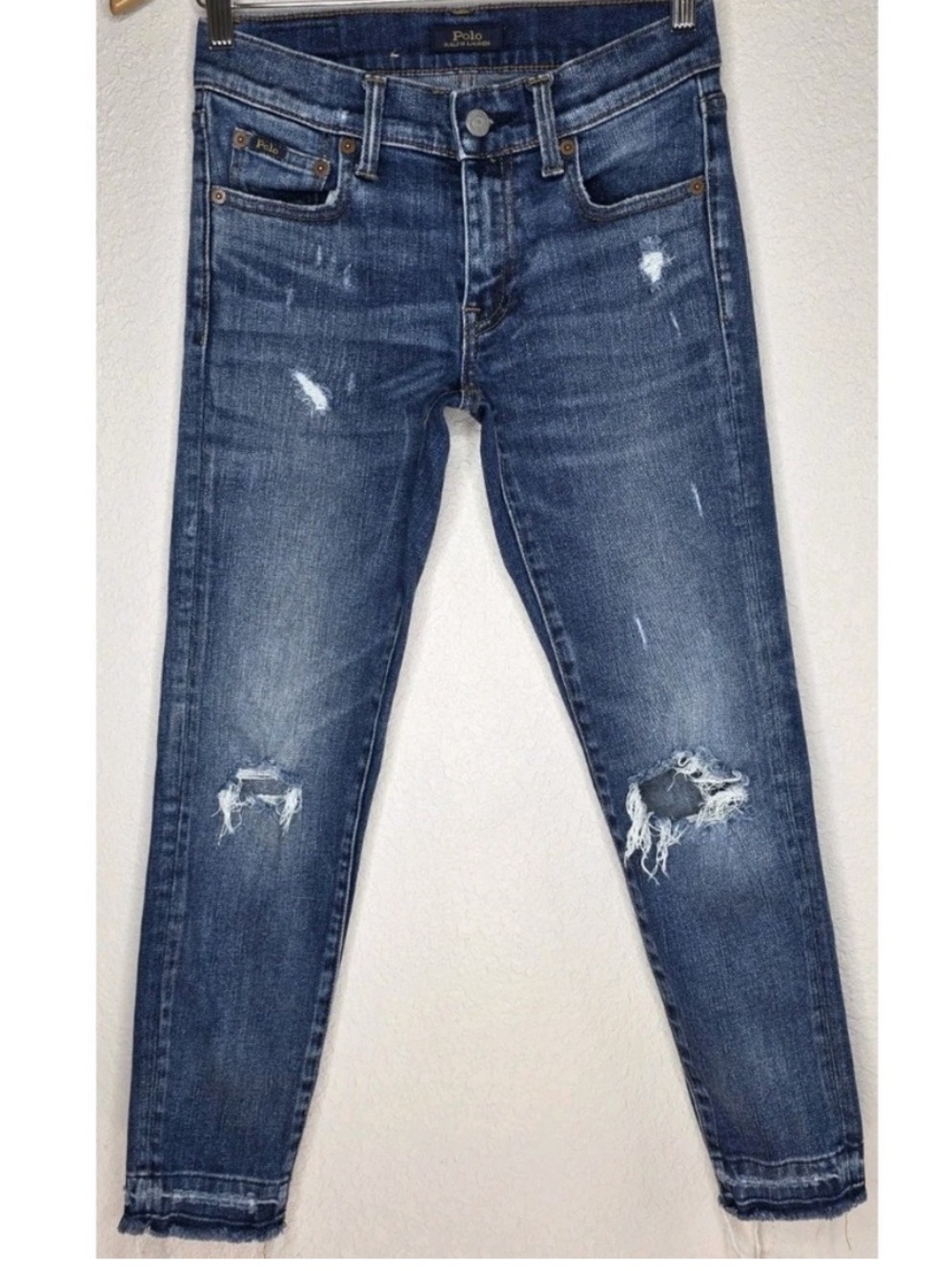 Ralph Lauren women’s Tompkins Skinny Distressed Blue Jeans